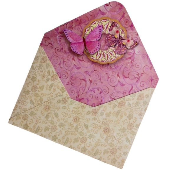 Punch Studio Single Gold Foil Fancy Note Card ~ Pink Butterfly Shaped 64538 - Picture 2 of 7